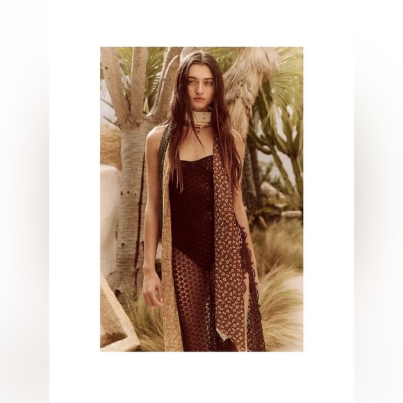 Free People Brown Crochet Asymmetrical Beach Cover Up Dress Boho Resort Small - Picture 8 of 14
